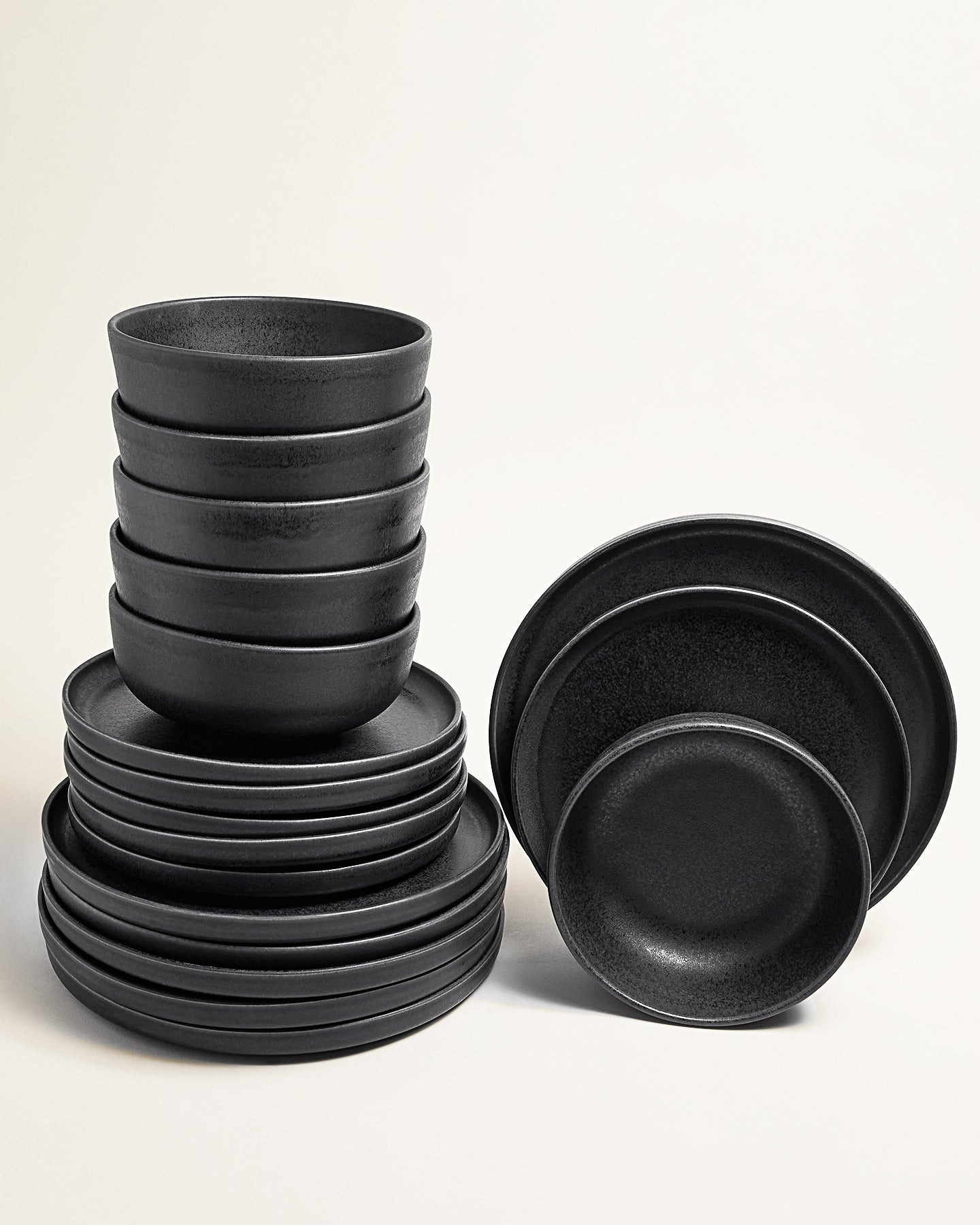 Faro tableware set matte black-blue 18-piece